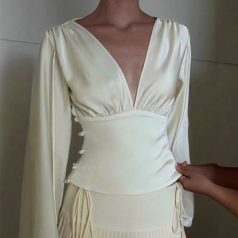 Camicia a maniche lunghe in raso elasticizzato