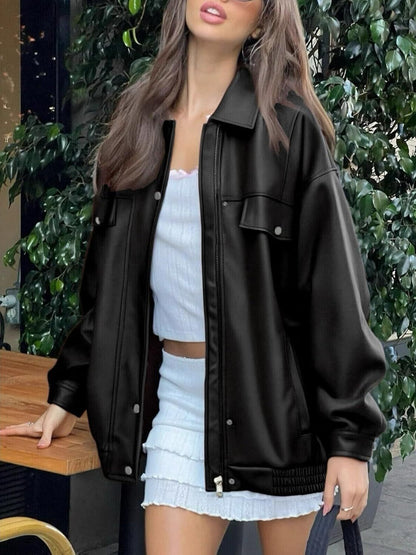 Giacca di pelle  da moto con risvolto a maniche lunghe disponibile in varie colorazioni S,M,L