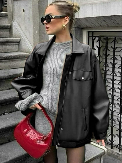 Giacca di pelle  da moto con risvolto a maniche lunghe disponibile in varie colorazioni S,M,L