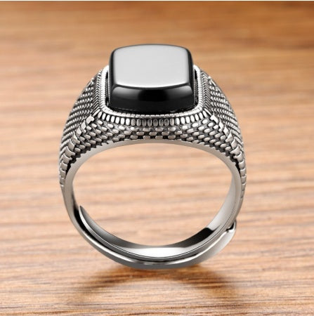 Anello in argento sterling S925 con agata nera