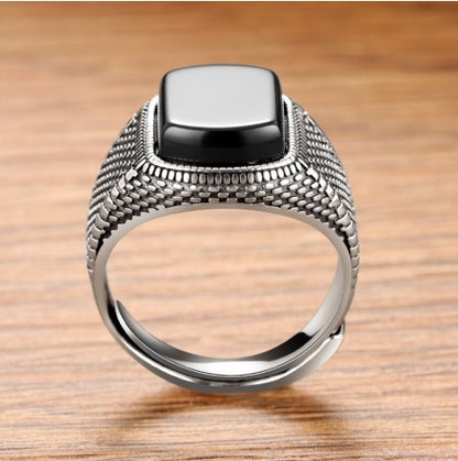 Anello in argento sterling S925 con agata nera