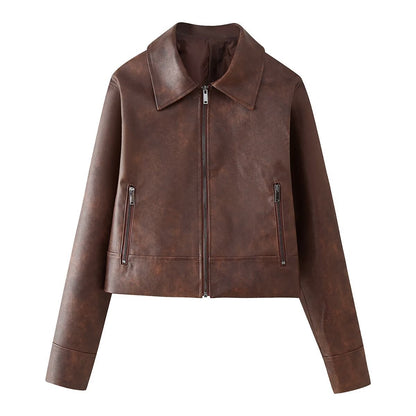Giacca e gonna in pelle color castano