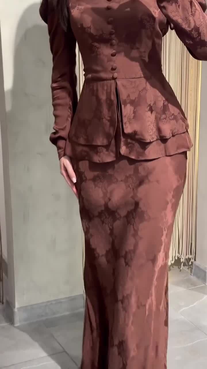 Elegante abito lungo aderente a maniche lunghe, stile retrò dai colori autunnali S,M,L,XL,2XL