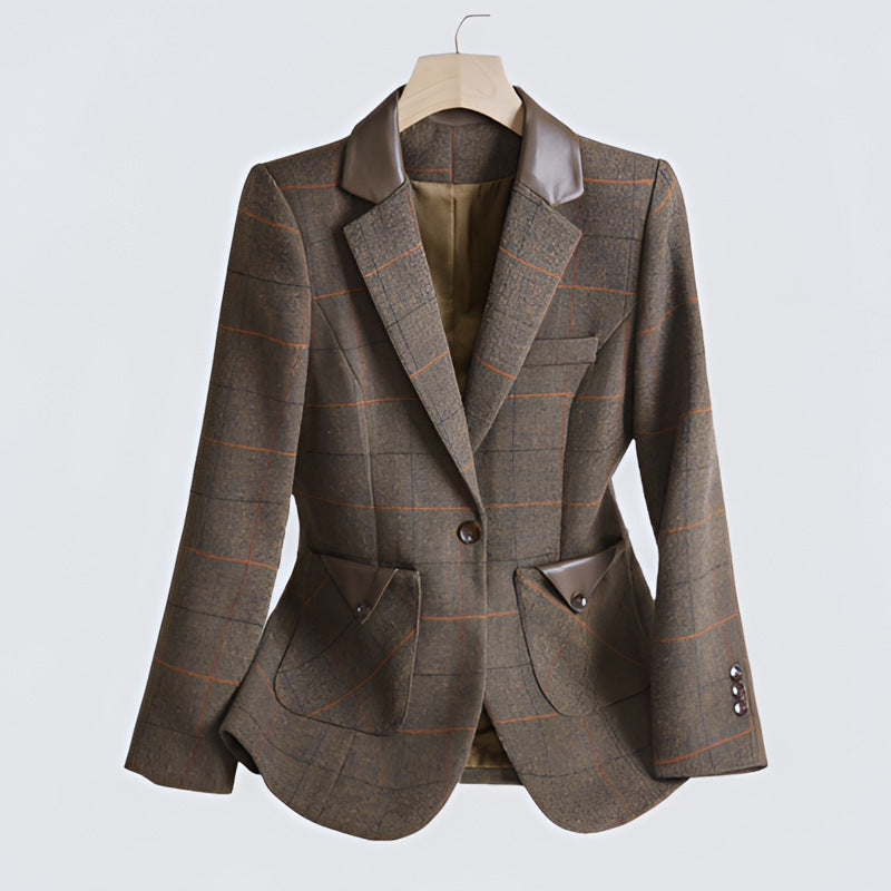 Blazer raffinato con colletto in pelle S,M,L,XL,2XL,3XL,4XL