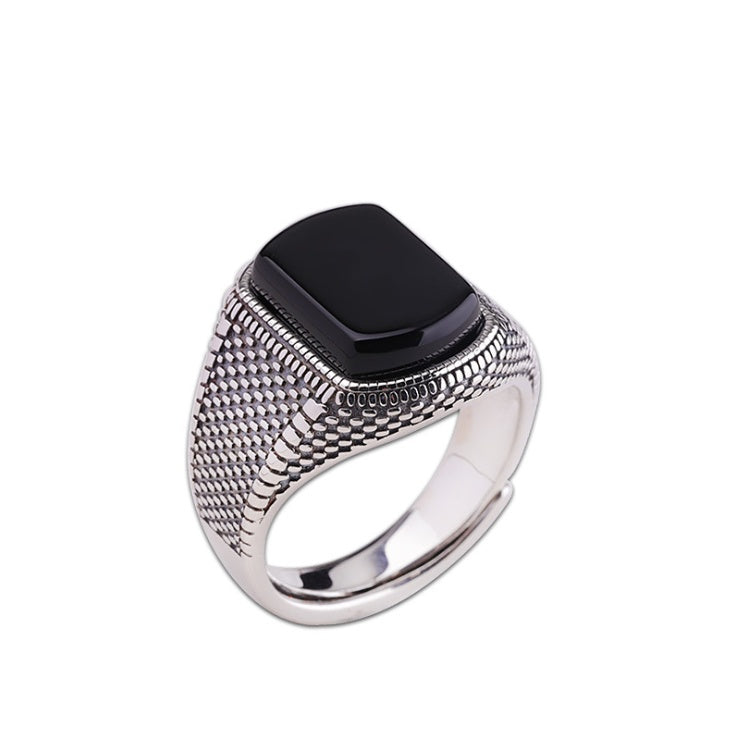 Anello in argento sterling S925 con agata nera