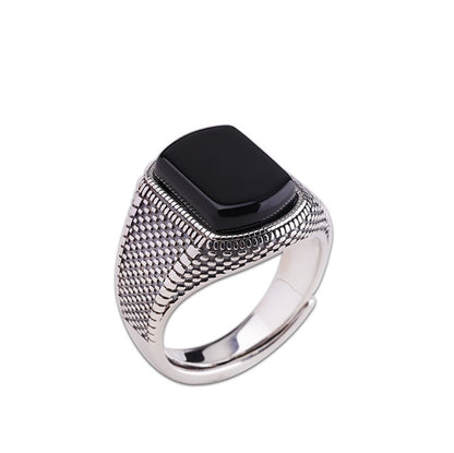 Anello in argento sterling S925 con agata nera