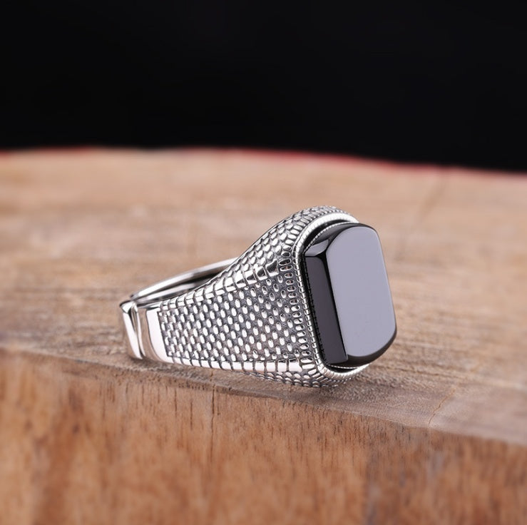 Anello in argento sterling S925 con agata nera