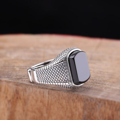 Anello in argento sterling S925 con agata nera