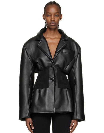 Giacca in pelle con dettagli aderente della vita S,M,L