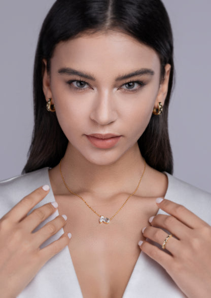 Gioiello incastonato con due moissanite ottagonali in argento sterling S925 e ciondolo placcato oro Spedizione solo USA