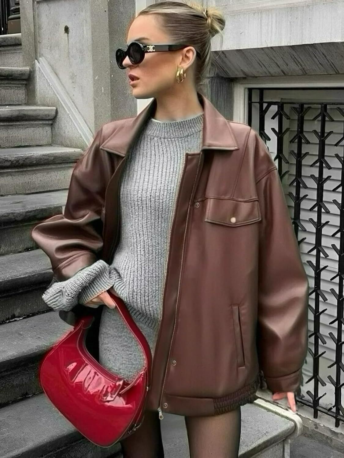 Giacca di pelle  da moto con risvolto a maniche lunghe disponibile in varie colorazioni S,M,L