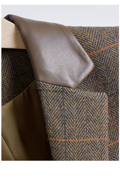 Blazer raffinato con colletto in pelle S,M,L,XL,2XL,3XL,4XL