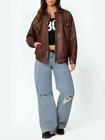 Giacca di pelle  da moto con risvolto a maniche lunghe disponibile in varie colorazioni S,M,L