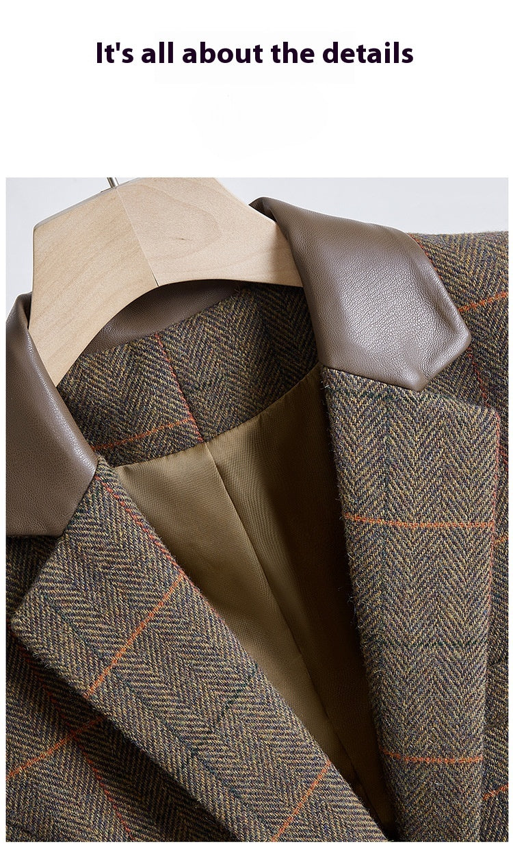 Blazer raffinato con colletto in pelle S,M,L,XL,2XL,3XL,4XL