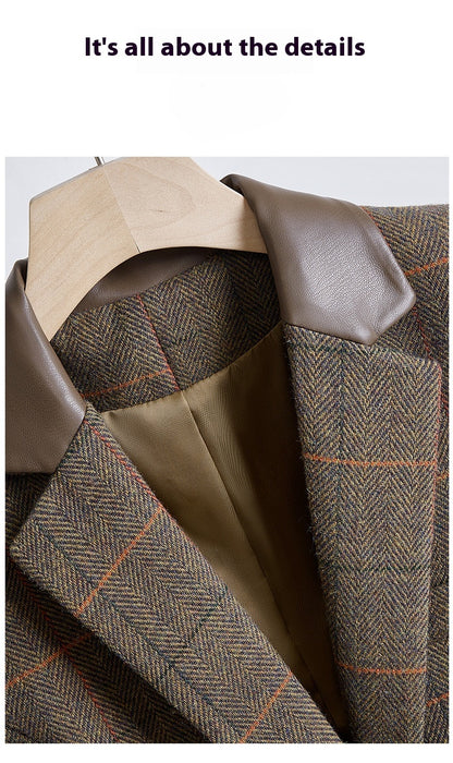 Blazer raffinato con colletto in pelle S,M,L,XL,2XL,3XL,4XL