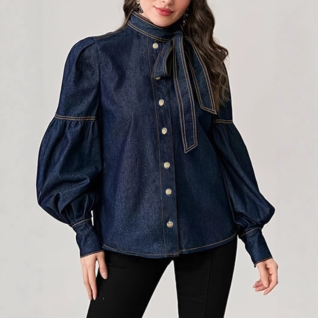 Camicia in Denim con Fiocco