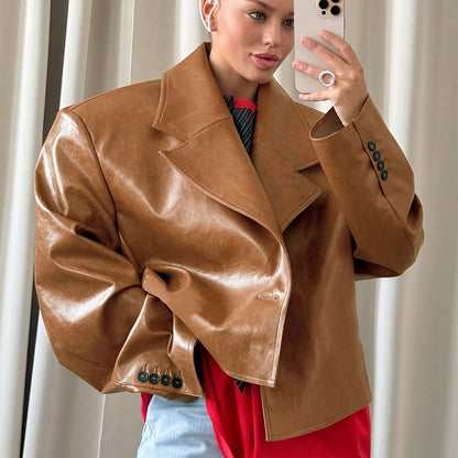 Giacca in pelle PU con colletto S,M,L