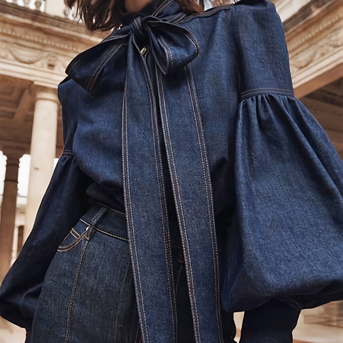 Camicia in Denim con Fiocco