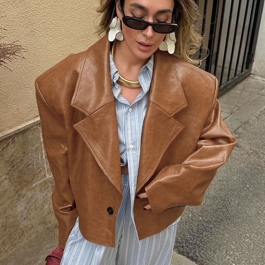 Giacca in pelle PU con colletto S,M,L