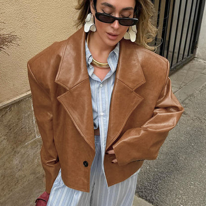 Giacca in pelle PU con colletto S,M,L