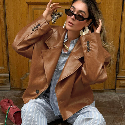 Giacca in pelle PU con colletto S,M,L