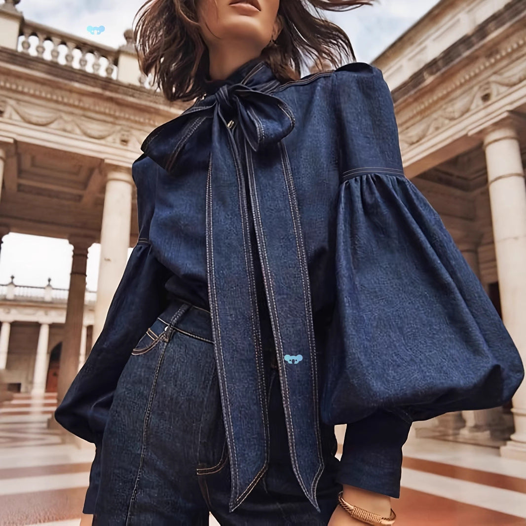 Camicia in Denim con Fiocco
