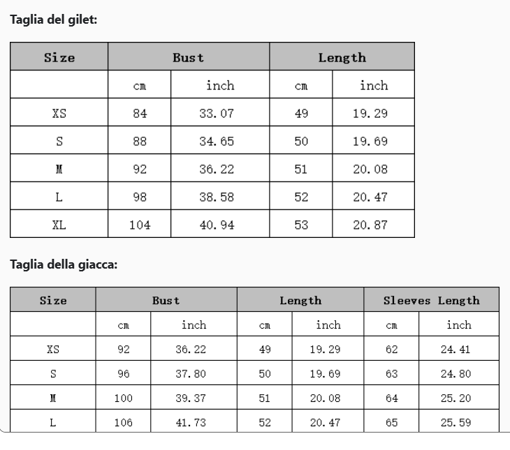 Completo tre pezzi XS,S,M,L,XL