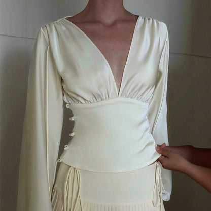 Camicia a maniche lunghe in raso elasticizzato