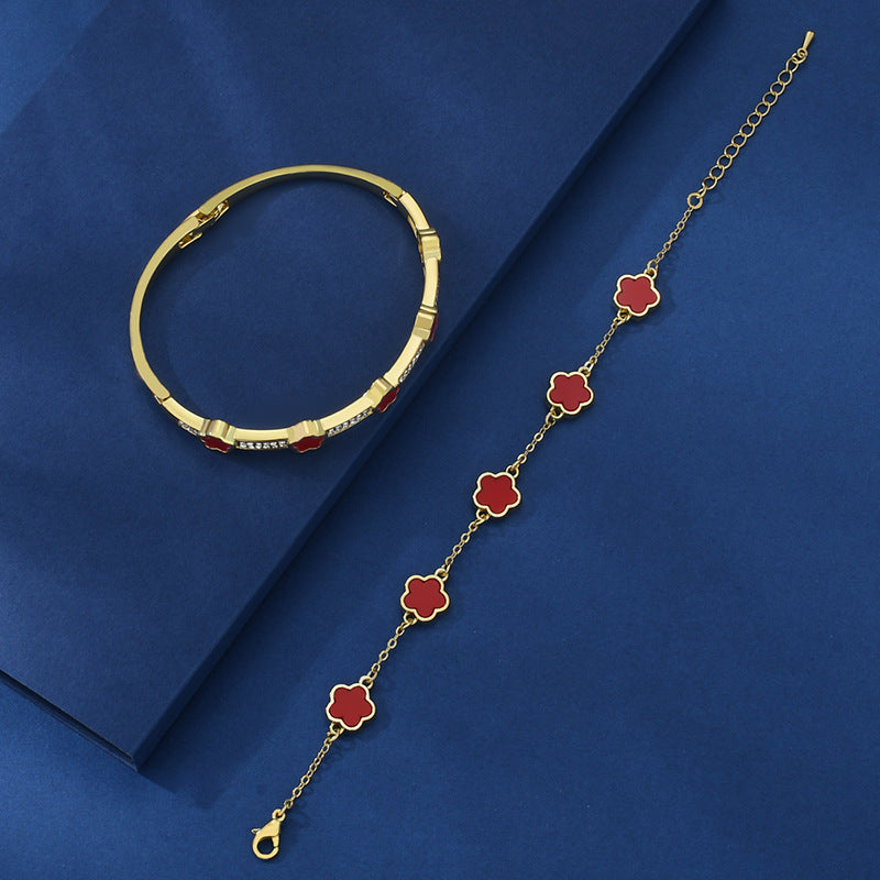 Bigiotteria- braccialetto da due pezzi con fiore a cinque petali