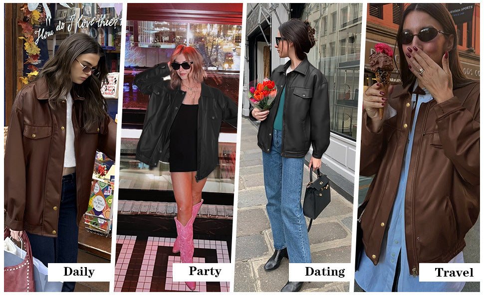 Giacca di pelle  da moto con risvolto a maniche lunghe disponibile in varie colorazioni S,M,L