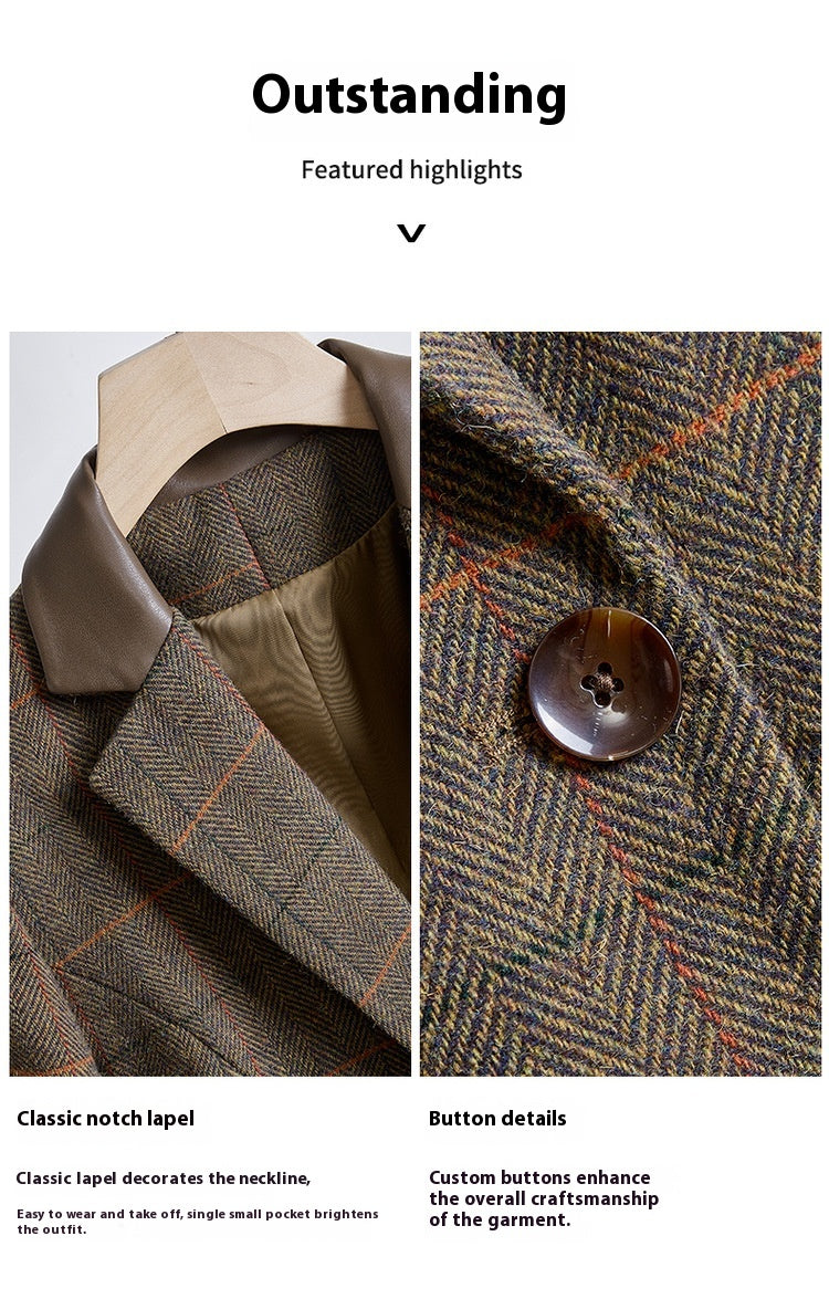 Blazer raffinato con colletto in pelle S,M,L,XL,2XL,3XL,4XL