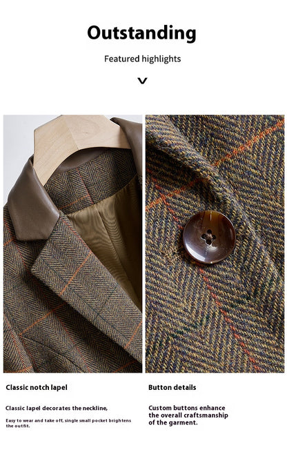 Blazer raffinato con colletto in pelle S,M,L,XL,2XL,3XL,4XL