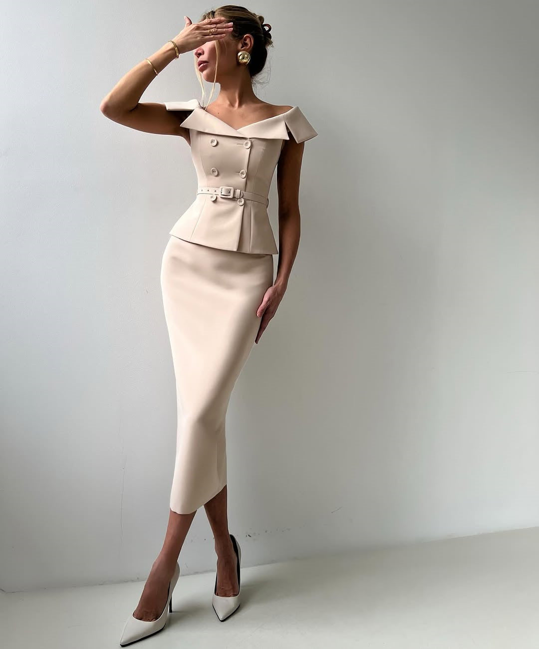 Completo Elegante, doppiopetto con gonna a tubino e vita controllata S,M,L,XL,2XL