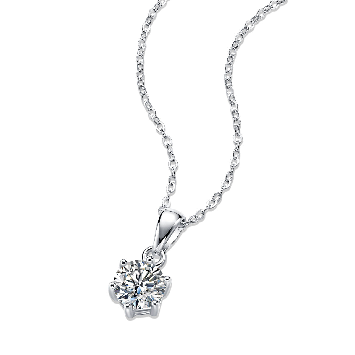 Collana, con diamanti Moissan da 1, 2 e 3 carati, in argento Sterling 925 e placcato in platino.  Spedizione solo USA