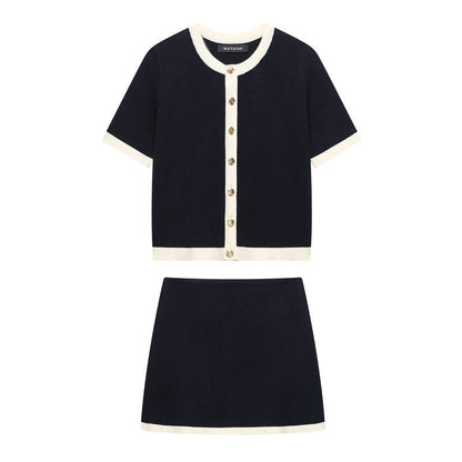 Completo classico, comodi, cappotto in maglia , minigonna lavorata a maglia, XS,S,M,L