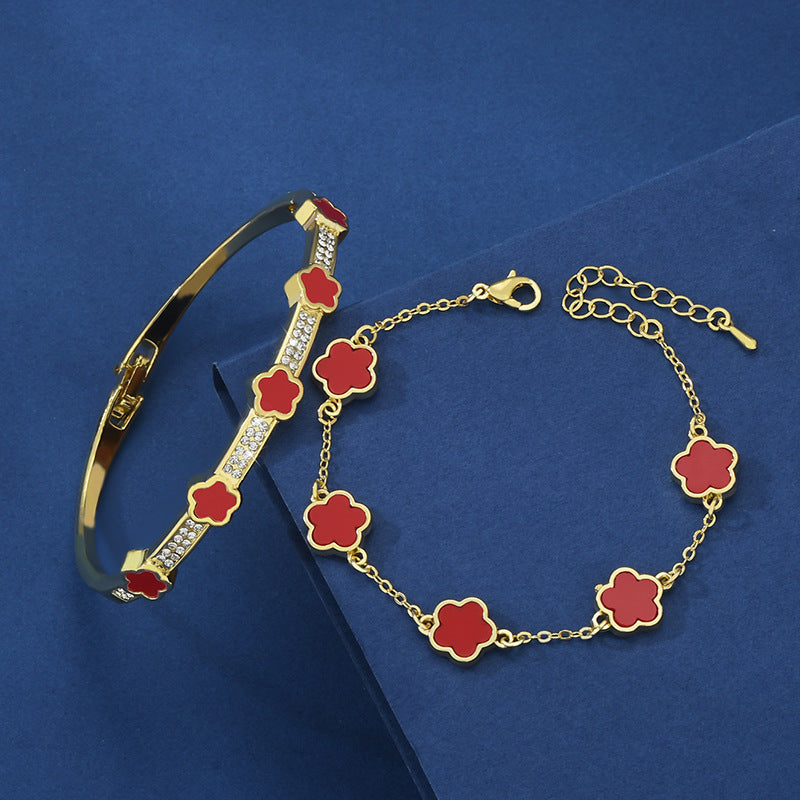 Bigiotteria- braccialetto da due pezzi con fiore a cinque petali