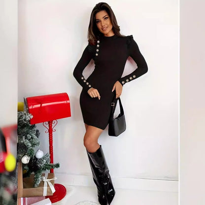 Abito corto con bottoni e maniche lunghe disponibile in varie colorazioni S,M,L,XL,2XL,3XL