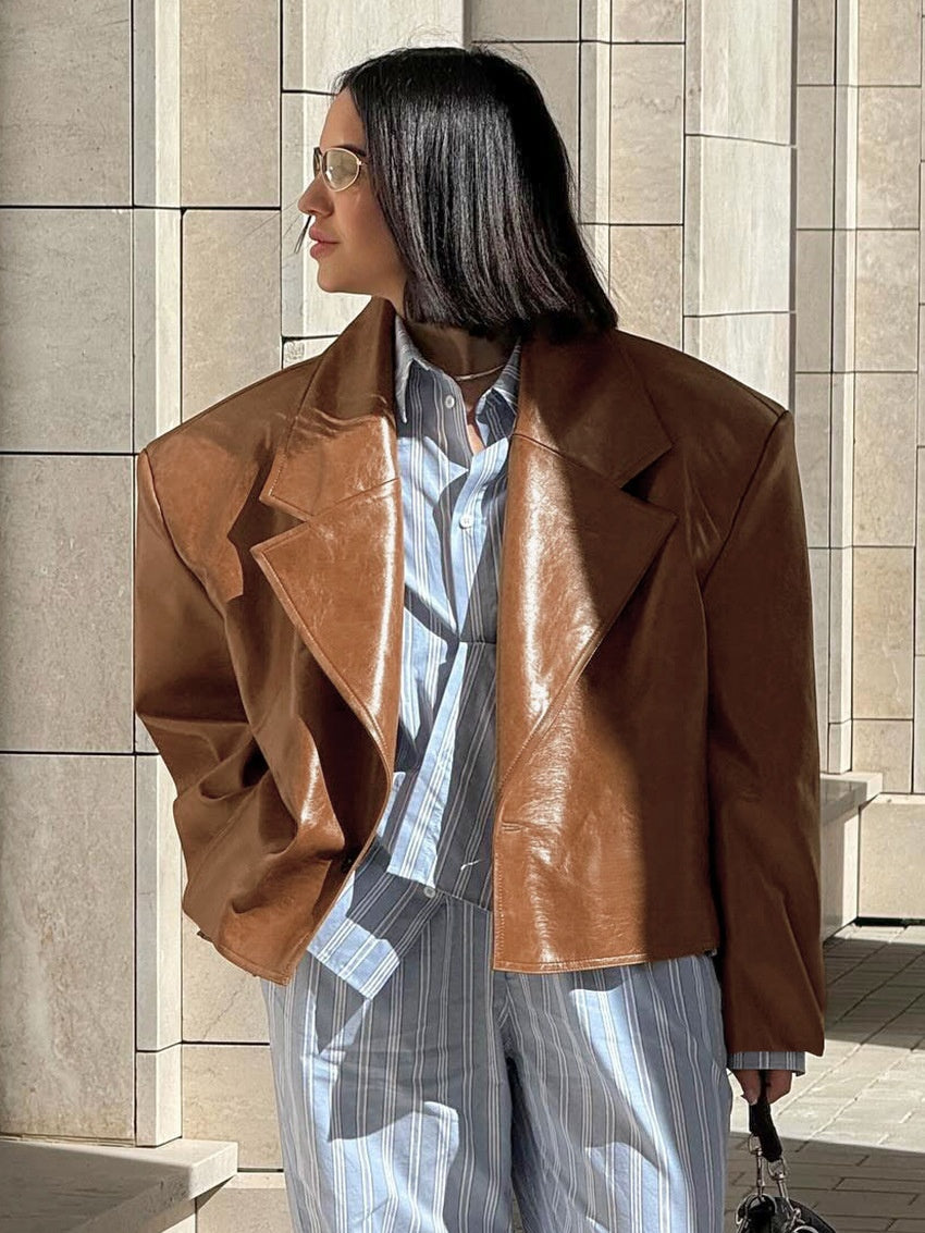 Giacca in pelle PU con colletto S,M,L