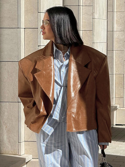 Giacca in pelle PU con colletto S,M,L